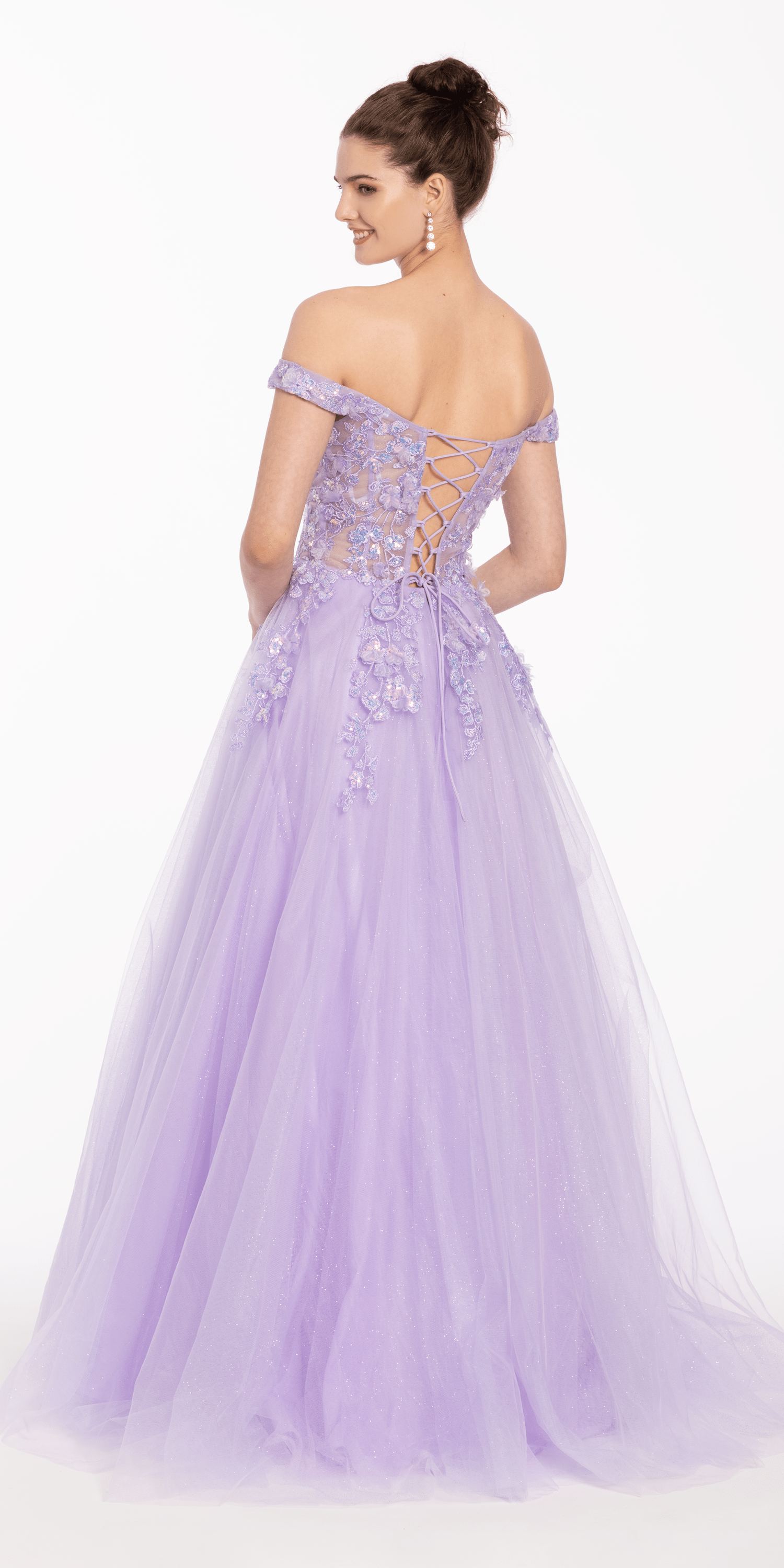 3 D Floral Embroidered Off the Shoulder Ballgown