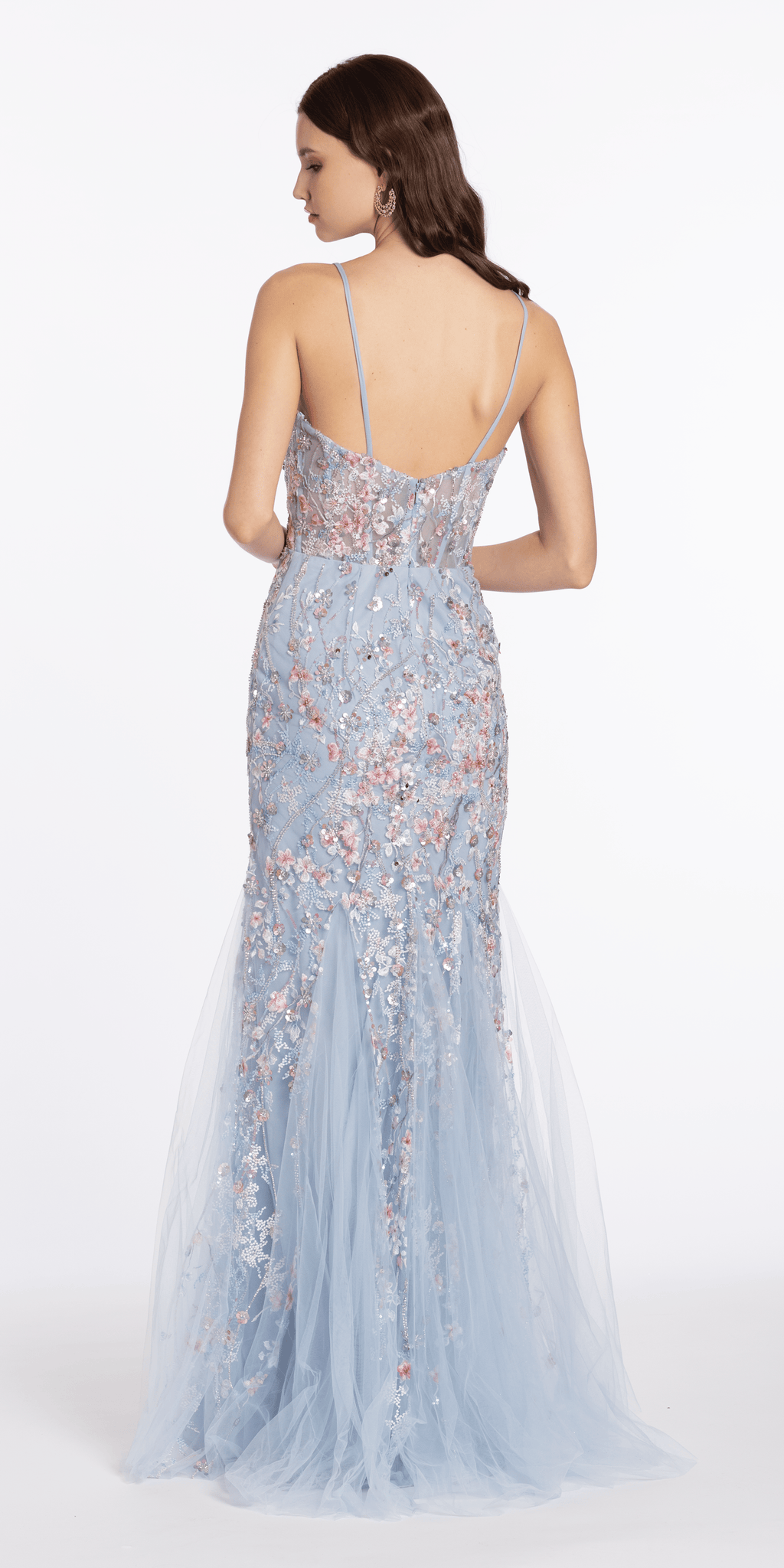3 D Cherry Blossom Mesh Mermaid Dress Godets
