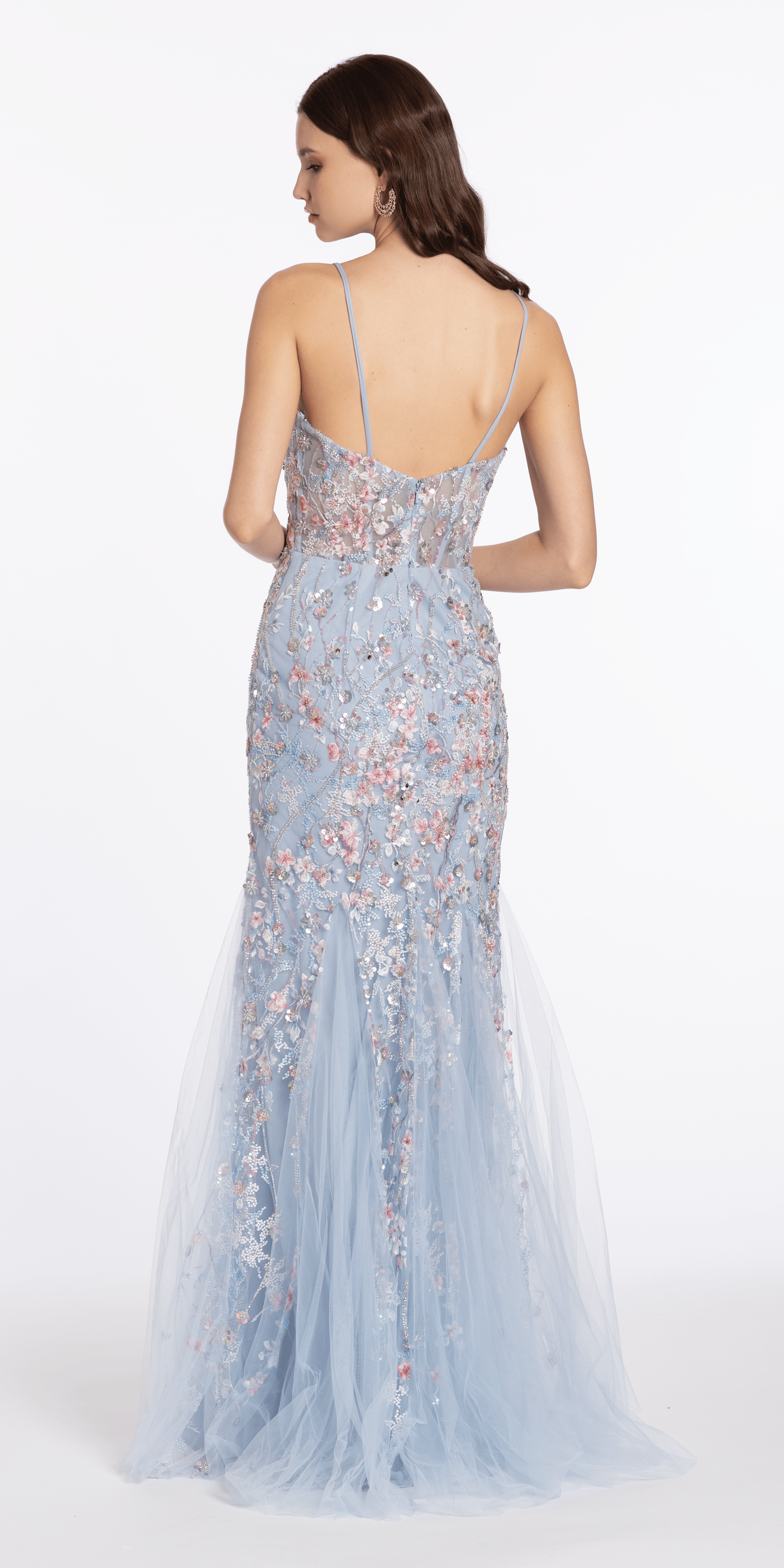 3 D Cherry Blossom Mesh Mermaid Dress Godets